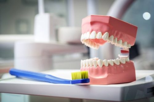 brushing flossing demo by dentist